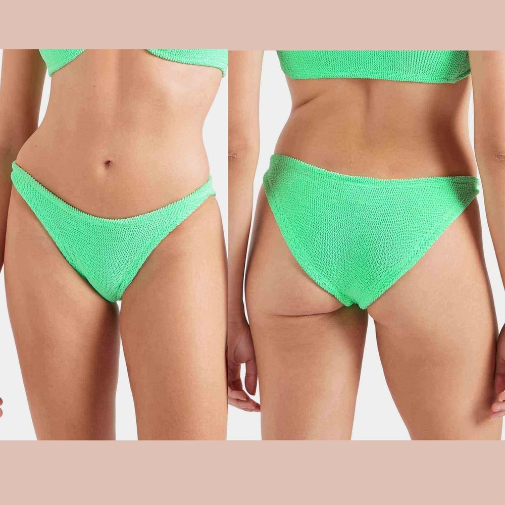 NWT Hunza‎ G  [ O/S ] Juno Crinkle Classic Bikini Bottoms in Lime Green U1951